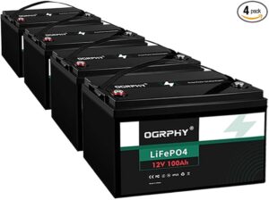 2. OGRPHY 4 Pack 12V 100Ah LiFePO4 Deep Cycle Golf Cart Battery