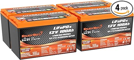 3. Enjoybot 4 Pack 12V 100Ah LiFePO4 Deep Cycle Golf Cart Battery