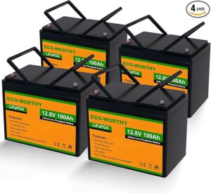 4. ECO-WORTHY 4 Pack 12V 100Ah LiFePO4 Deep Cycle Golf Cart